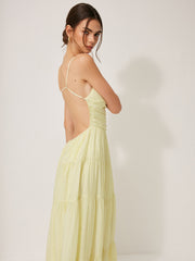 Pleated Backless Tiered Cami Dress