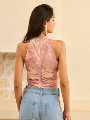 Floral Print Cowl Neck Top