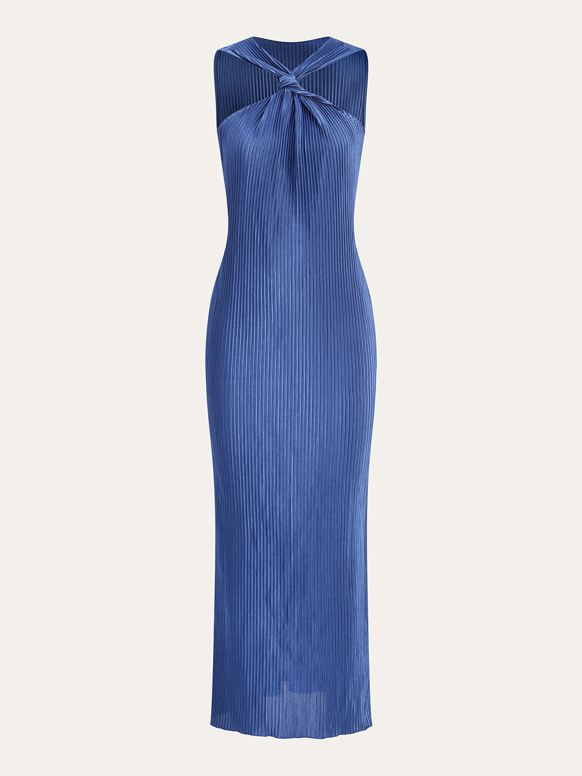 Pleated Twist-Front Midi Dress