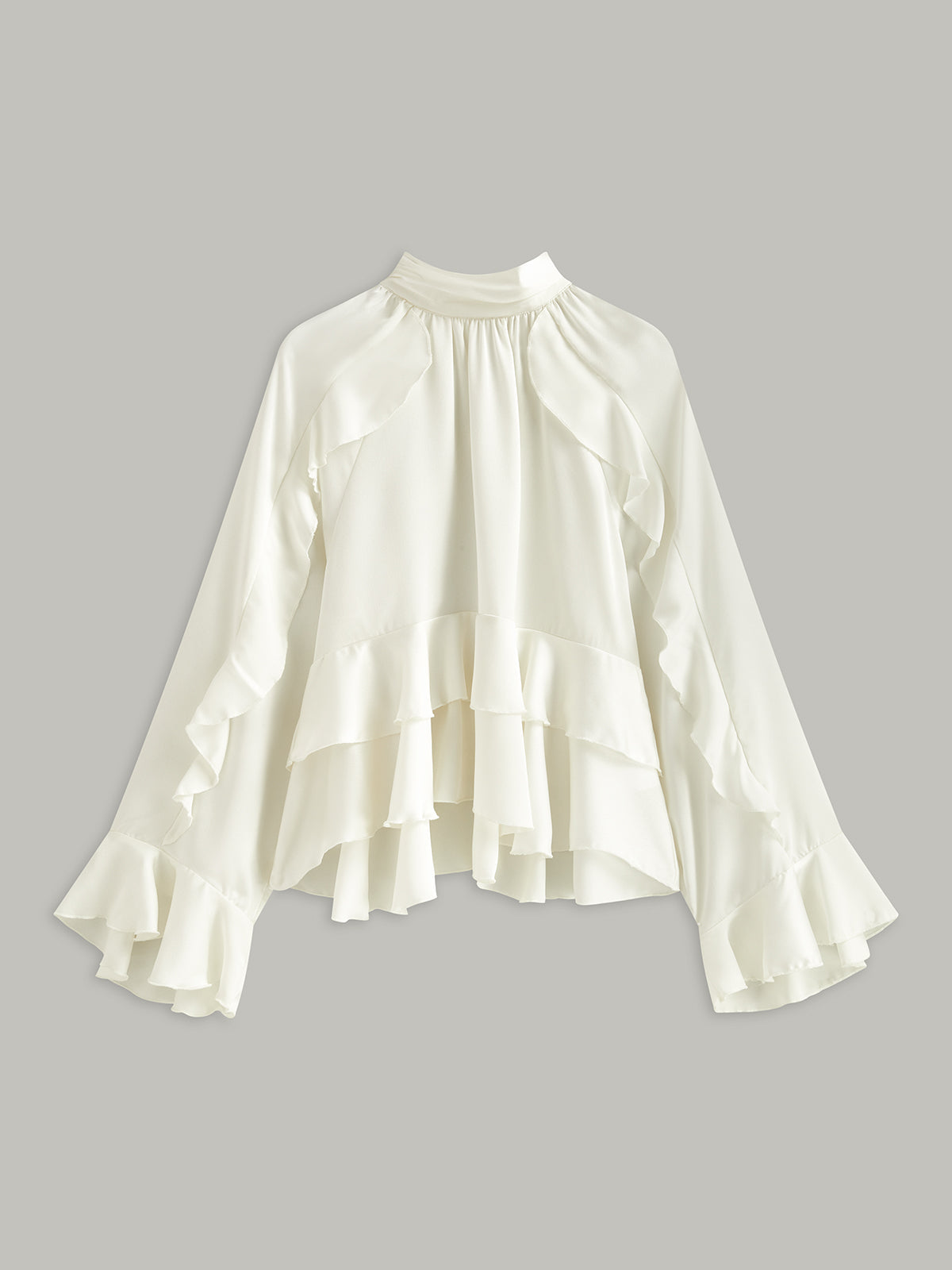 Stand Collar Button Ruffle Peplum Blouse