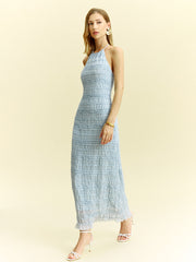 Textured Ruffled Chiffon Halter Neck Maxi Dress