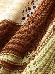 Semi-Sheer Contrast Stripe Crochet Halter Maxi Dress