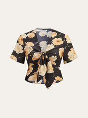 Floral Print Knotted Blouse