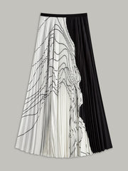 Pleated Abstract Print Skirt