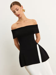 Off-Shoulder Knit Top with Slit