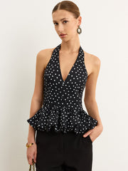 Polka Dot Halter Peplum Top