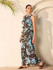 Chiffon Floral Print Sleeveless Dress With Ruffled Detail