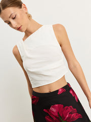 Asymmetric Pleated Textured Fabric Top