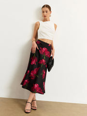 Satin Rose Midi Skirt
