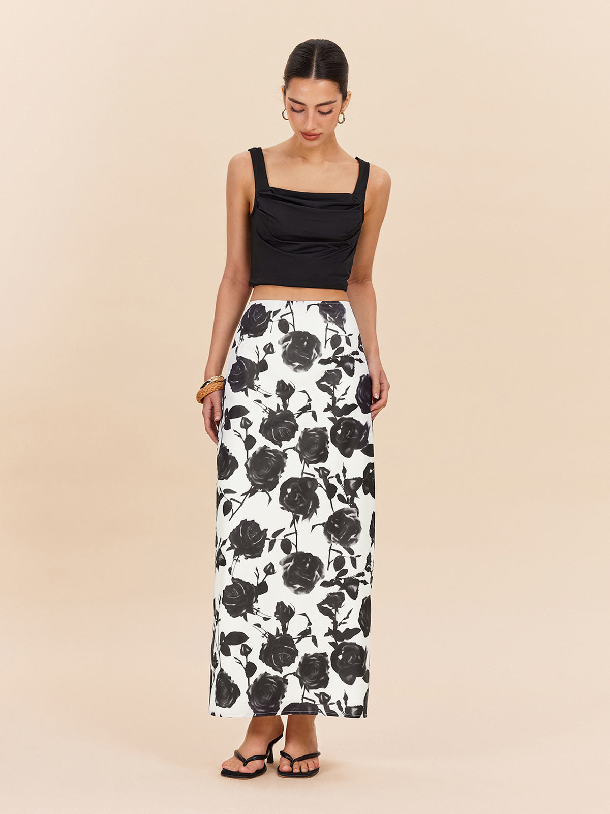 Floral Print Back Slit Skirt