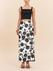 Floral Print Back Slit Skirt
