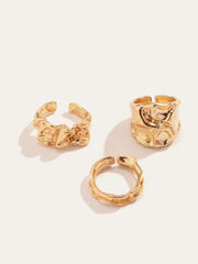 Three-Piece Irregular Golden Tone Ring Set