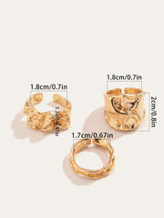 Three-Piece Irregular Golden Tone Ring Set