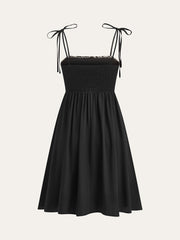 Embroidered Midi Dress with Tie-Up Straps