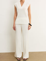 Ribbed Knit Mid-Rise Pants