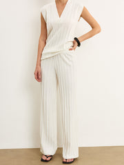 Ribbed Knit Mid-Rise Pants