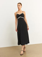 Polka Dot Lace Trim Midi Dress