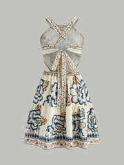 Floral Print Backless Dress