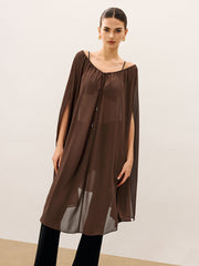Cape-Style Semi Sheer Chiffon Blouse With Tie Detail