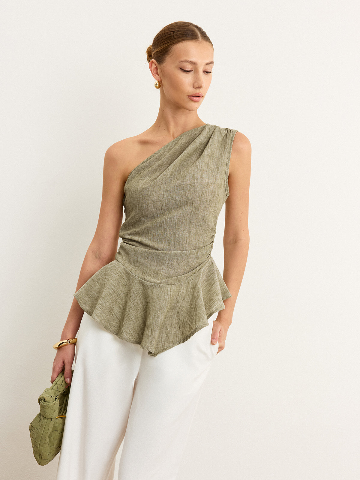Asymmetrical One-Shoulder Top with Ruffle Hem