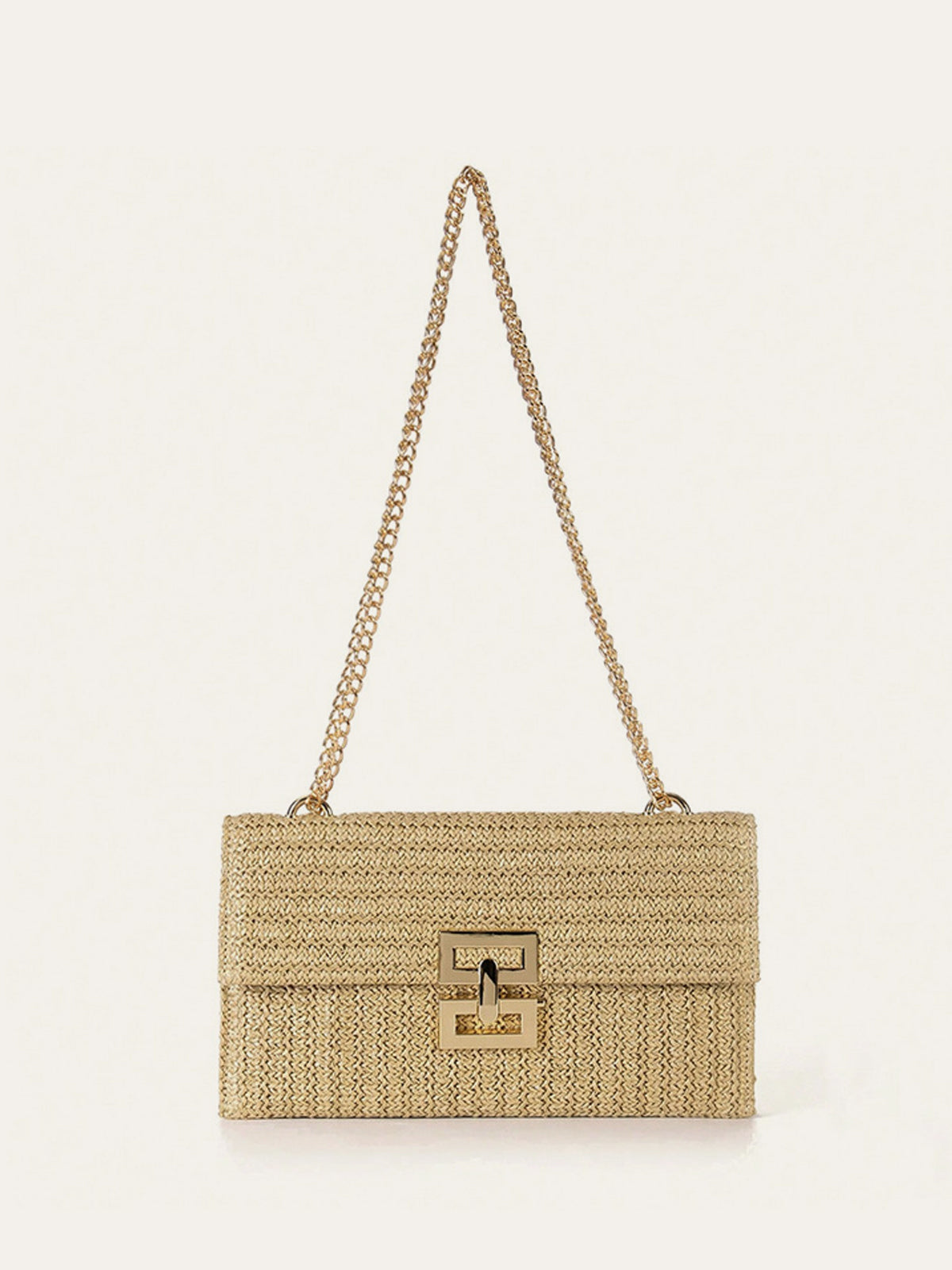 Woven Chain Strap Flap Shoulder Bag