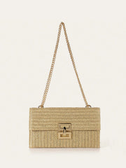 Woven Chain Strap Flap Shoulder Bag