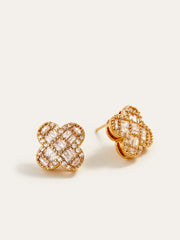 Golden Baguette Crystal Flower Earrings