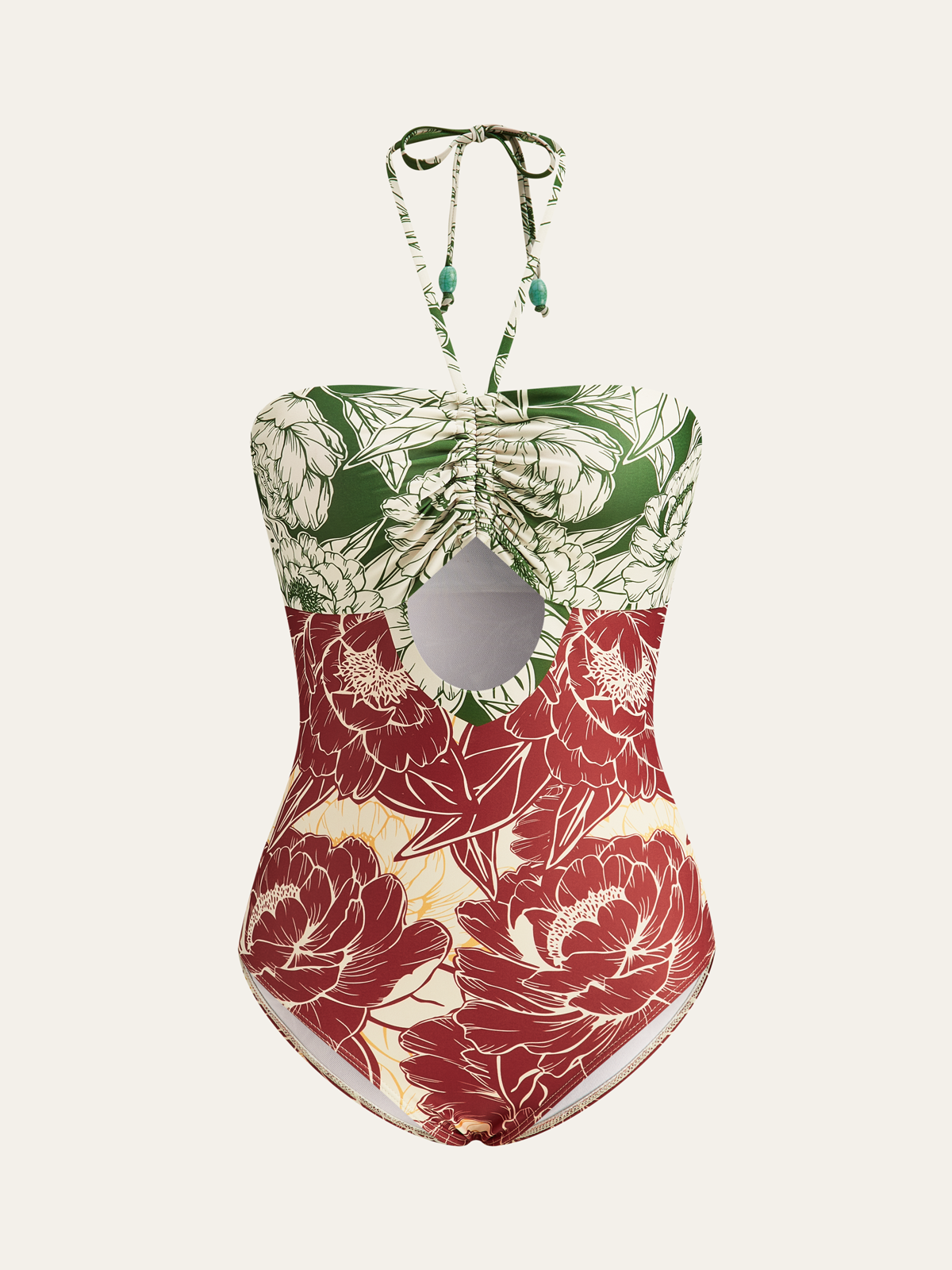 Floral Print Ruched Cut-Out One-Piece Swimsuit