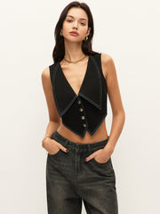 Collared Button-Down Denim Top