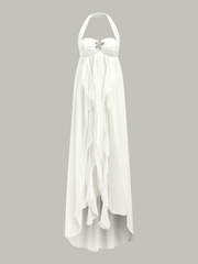 Semi-Sheer Halter Ruffle Backless Maxi Dress