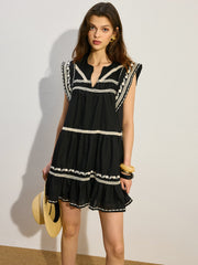 Embroidered Mini Dress with Ruffle Hem