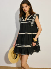 Embroidered Mini Dress with Ruffle Hem