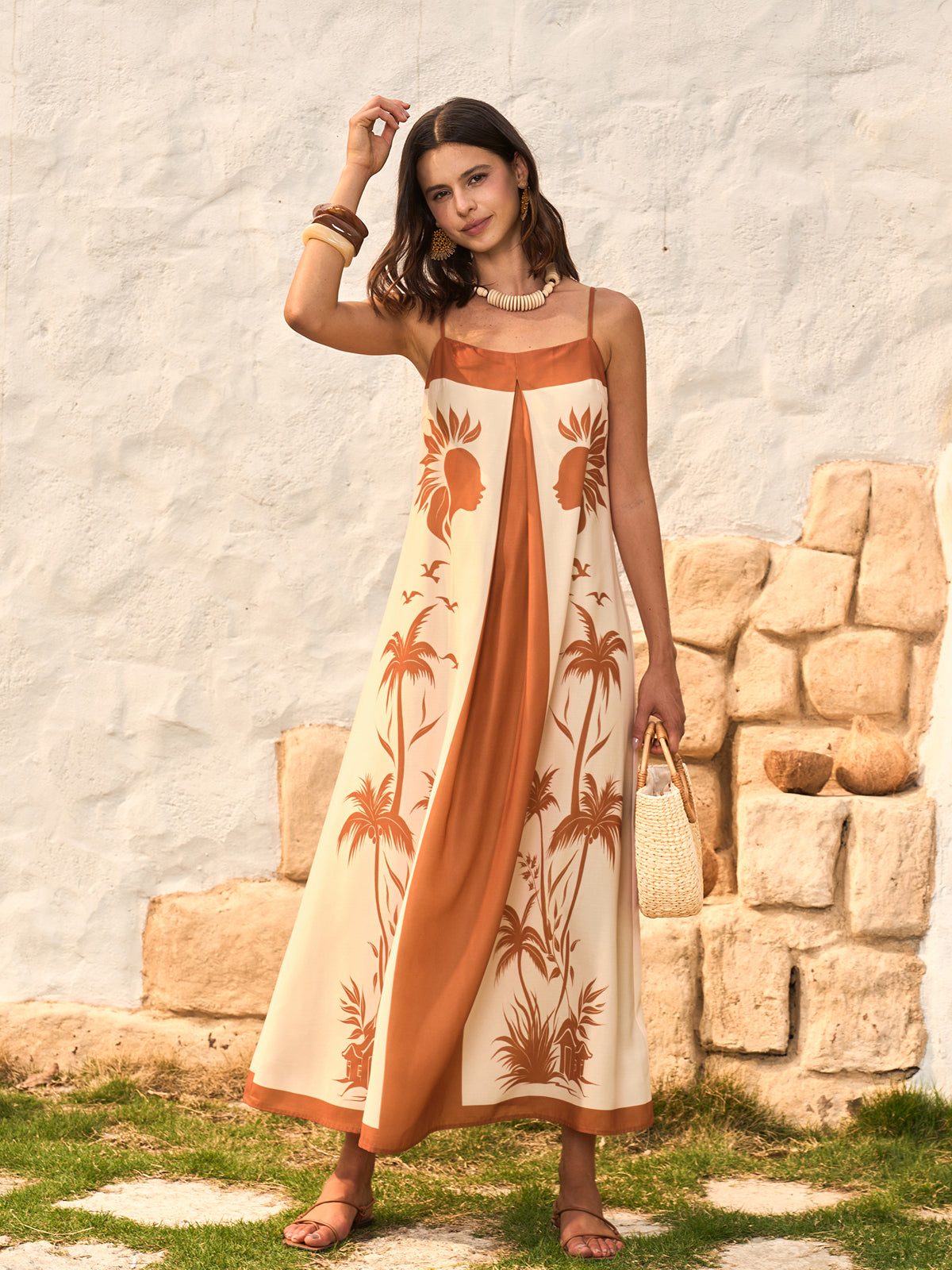 Contrast Panel Boho Print Cami Dress