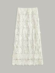 Floral Embroidered Semi-Sheer Lace Skirt