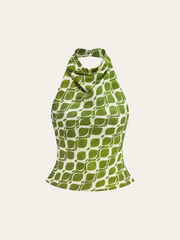 Semi-Sheer Printed Halter Neck Top