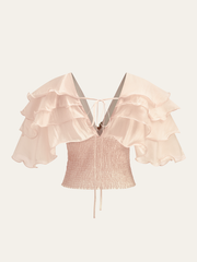 Semi-Sheer Ruffled Metal Decor Waist-Cinching Top