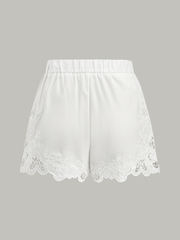 Lace Trim Mid-Waist Shorts