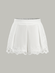 Lace Trim Mid-Waist Shorts