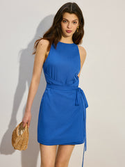 Sleeveless Wrap-Style Mini Dress