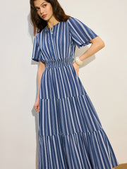 Striped Smocked Waist Tiered Maxi Dress