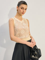 Semi-Sheer Ribbed V-Neck Knit Vest