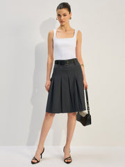 Belted Pleated Skirt