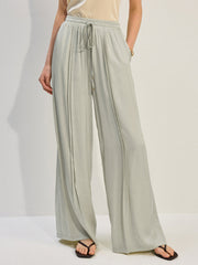 Tencel Rayon Satin Wide-Leg Pants with Pleats