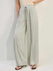 Tencel Rayon Satin Wide-Leg Pants with Pleats