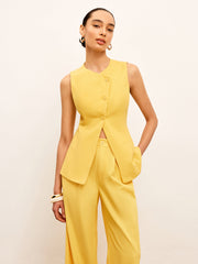 Linen & Cotton Asymmetrical Button Sleeveless Vest