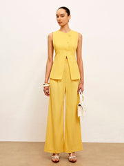 Linen & Cotton Asymmetrical Button Sleeveless Vest