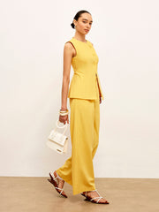 Linen & Cotton Asymmetrical Button Sleeveless Vest