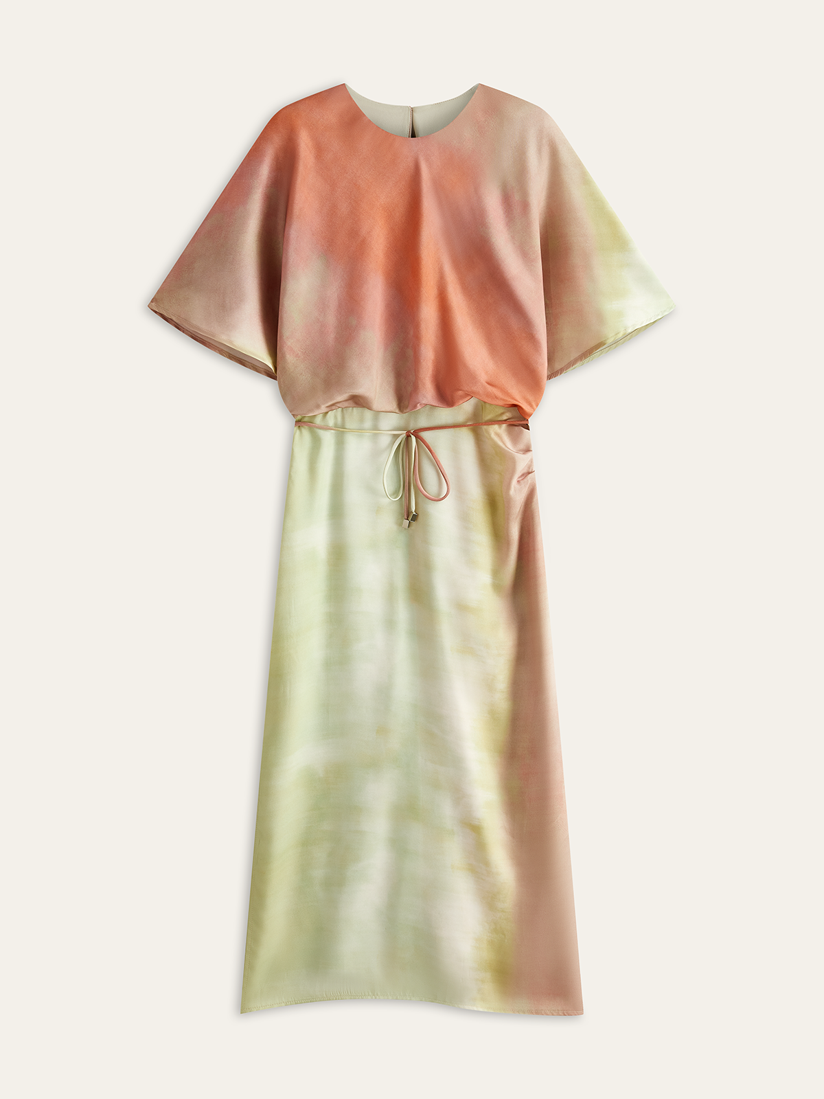 Short-Sleeve Color Gradient Maxi Dress With Cinched Waist