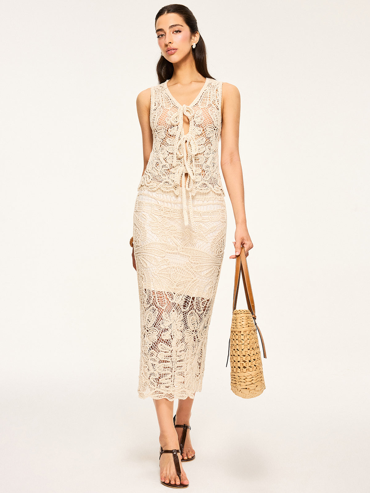 Sheer Crochet Midi Skirt