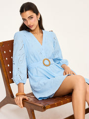 Belted Eyelet Mini Dress